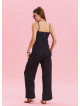 Pleated Bias Cut Buttoned Black Bohemian Trousers 4466
